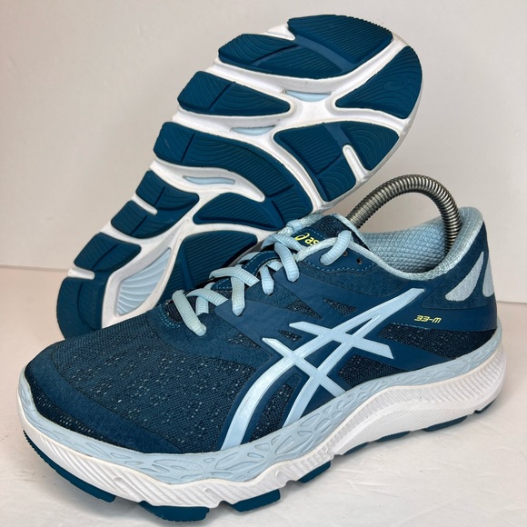 Asics 33-M Hybrid Women Sz 7 Blue/White Running Sneakers T588N Barely Worn! LN - Picture 1 of 15